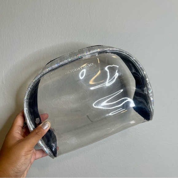 Victoria Secret Signature Stripe Sequin Travel Make Up Bag Clear Bag - Picture 5 of 7